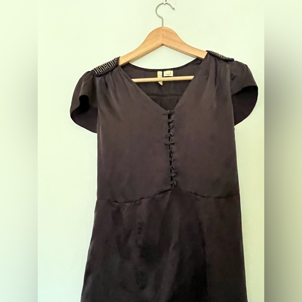 Iro Chocolate Brown 100% Silk Midi Dress Beaded Detail On Back Shoulders 6